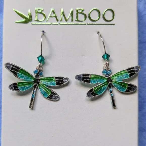 Dragonfly cloisonne enamel earrings - Picture 1 of 8